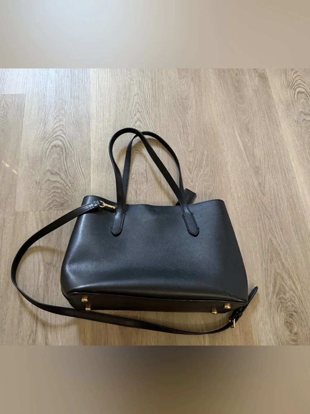 Coach Black Leather Tote with Gold Logo